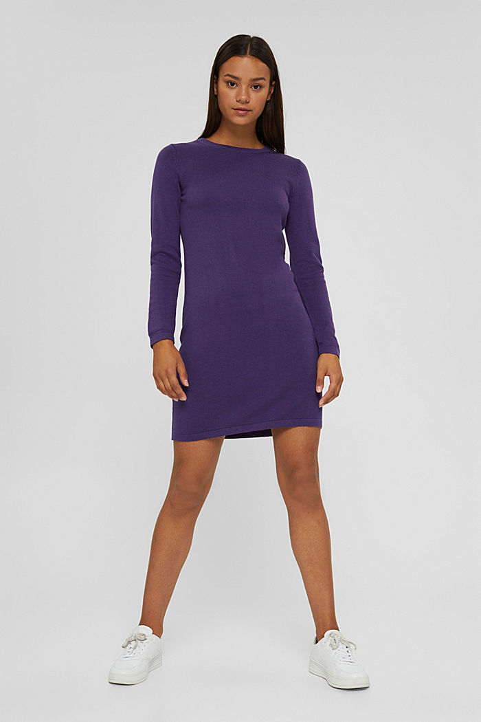 Basic knitted dress in an organic cotton blend, DARK PURPLE, detail image number 0