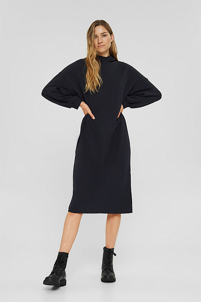 Hooded sweatshirt dress in an organic cotton blend, BLACK, detail image number 0