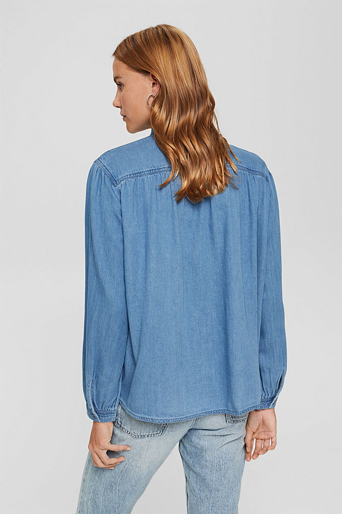 Camicia blusata effetto denim in 100% cotone, BLUE MEDIUM WASHED, detail image number 3