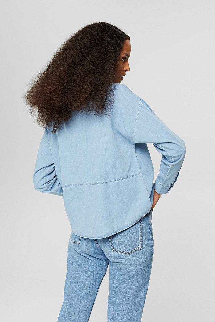 Blusa di jeans leggera in 100% cotone, BLUE MEDIUM WASHED, detail image number 3