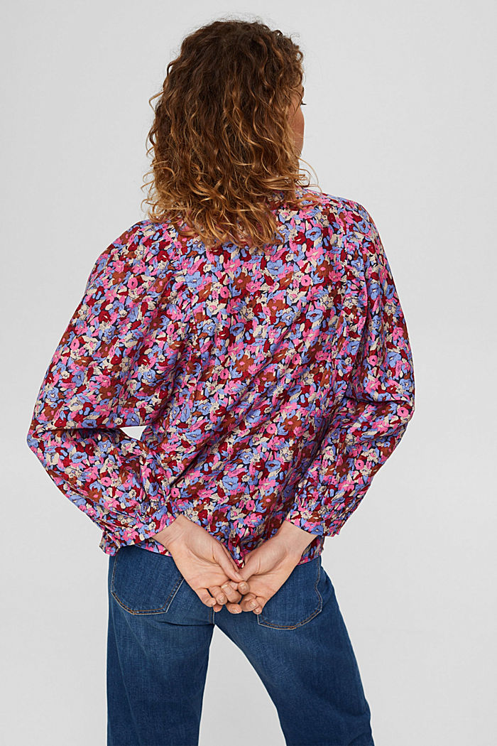 TENCEL™ blend: floral blouse with statement sleeves, NAVY, detail image number 3