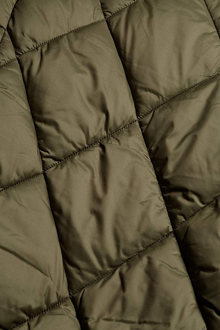 Gerecycled: gewatteerde jas met capuchon, DARK KHAKI, detail image number 4