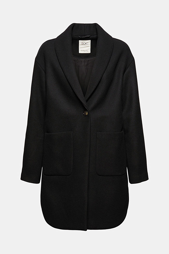 En laine mélangée. Manteau blazer à col châle, BLACK, detail image number 6