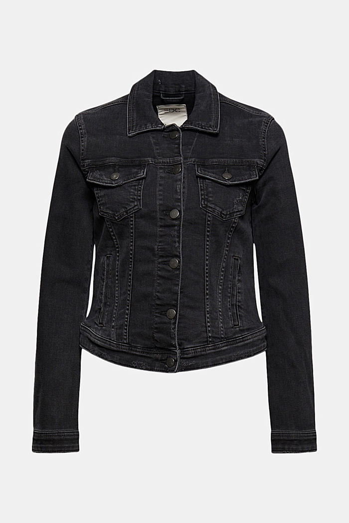 Vintage look denim jacket made of organic cotton/stretch, BLACK DARK WASHED, overview