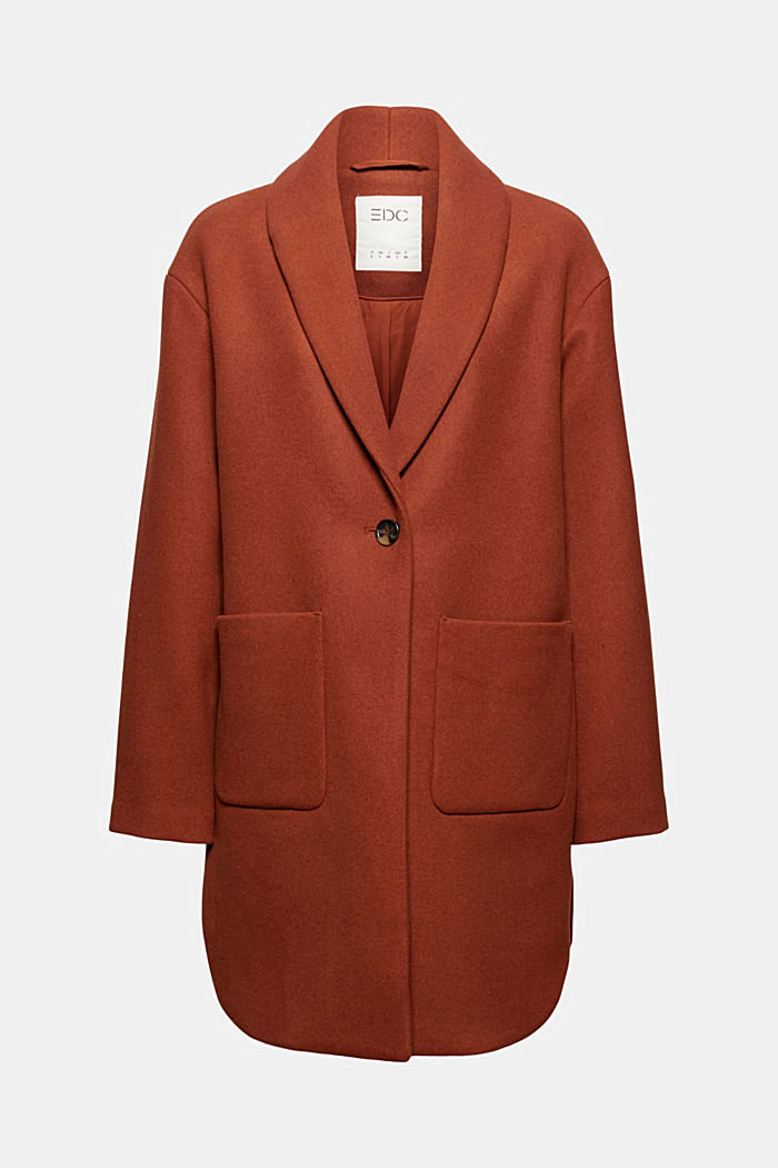 Recycled: blended wool coat with a shawl collar, CINNAMON, overview