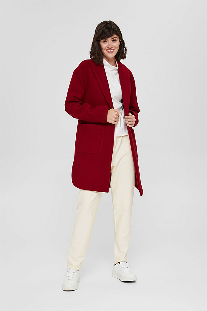 In materiale riciclato: cappotto in misto lana, DARK RED, detail image number 1
