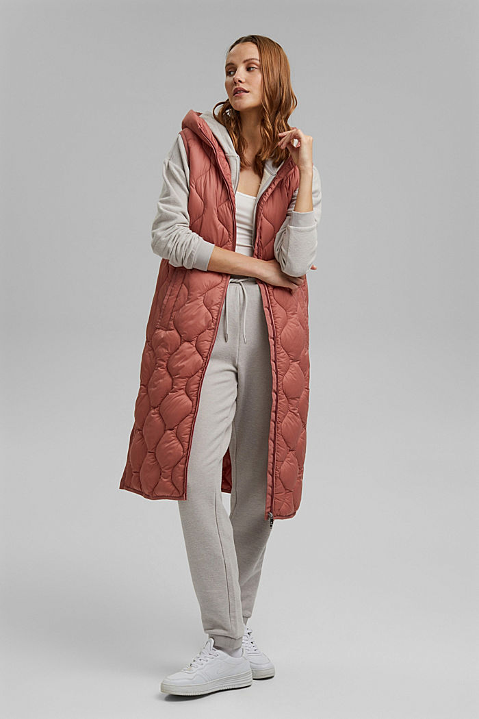 Recycled: long quilted body warmer with hood, CORAL, detail image number 0