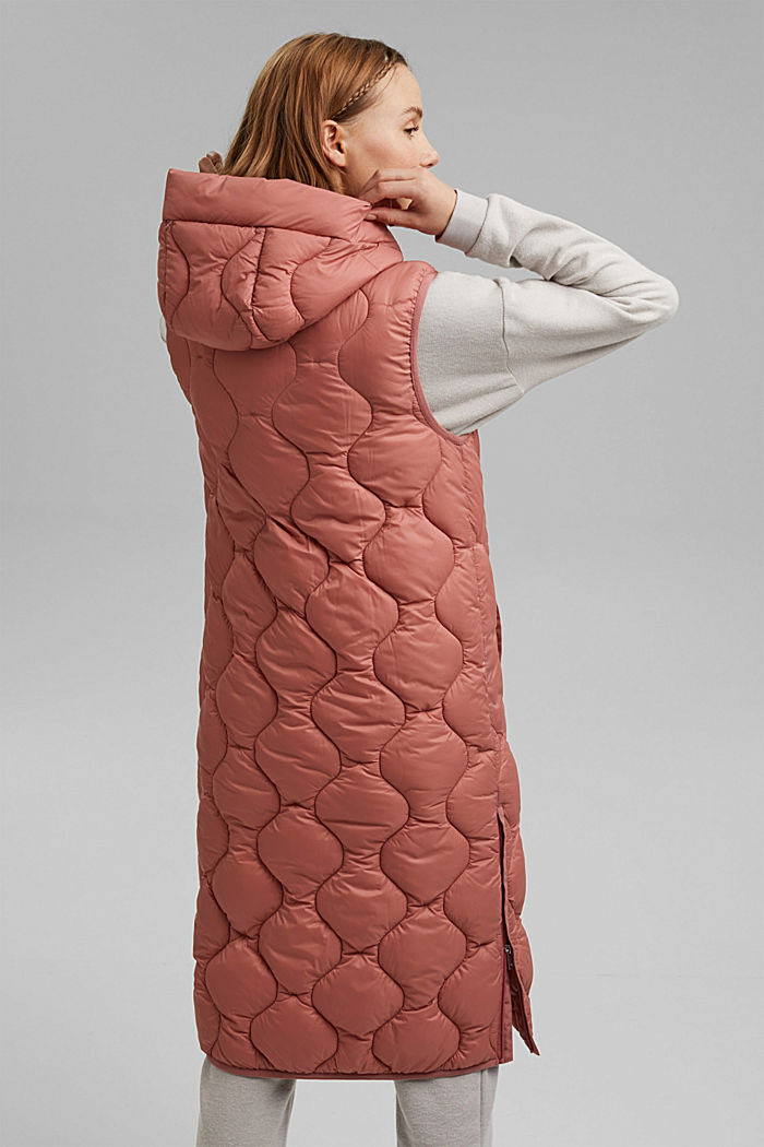 Recycled: long quilted body warmer with hood, CORAL, detail image number 3