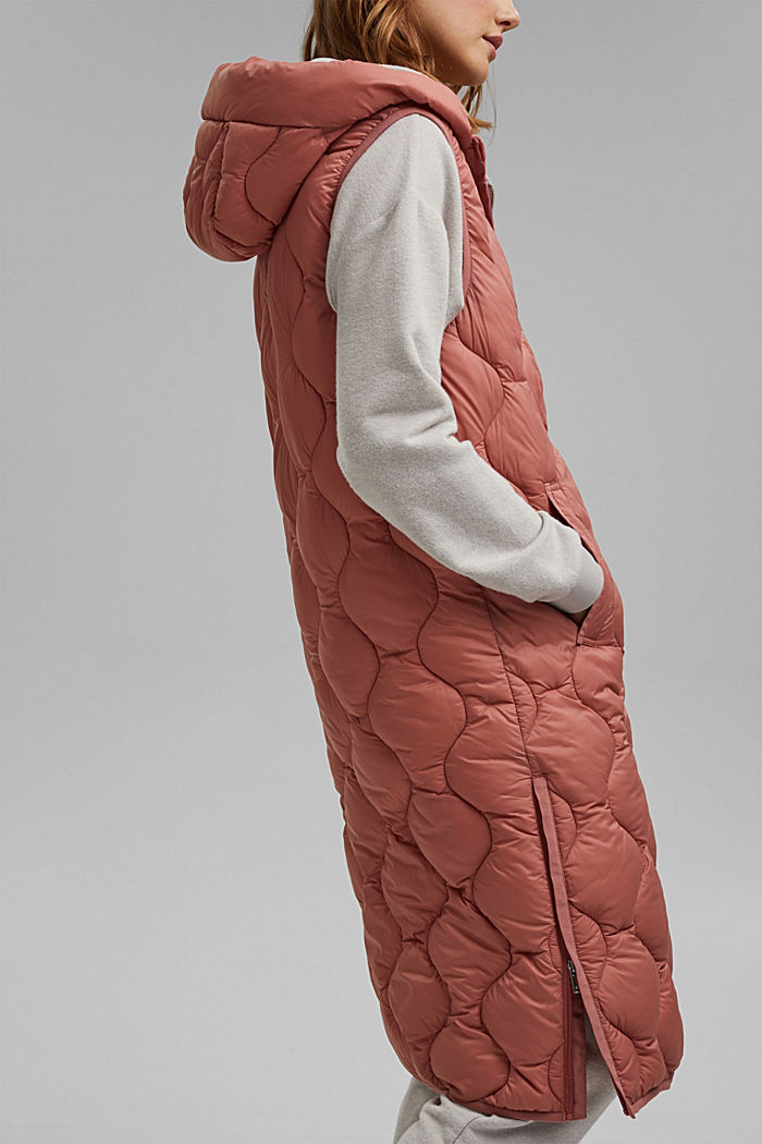 Recycled: long quilted body warmer with hood, CORAL, detail image number 5
