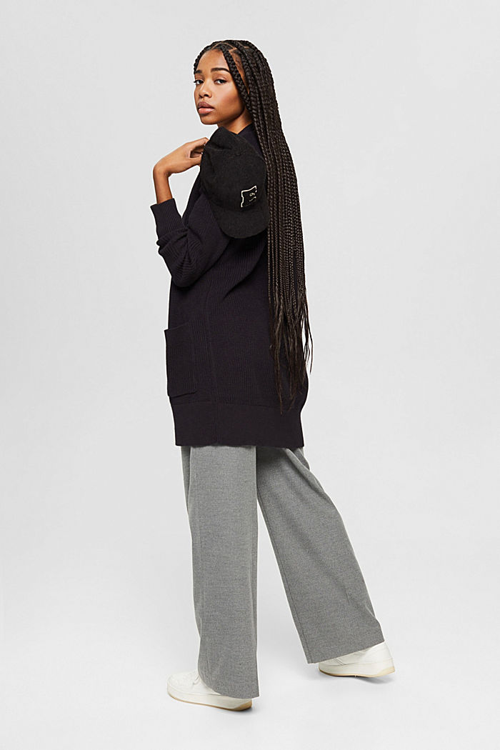 Long cardigan chiné en 100 % coton, BLACK, detail image number 1