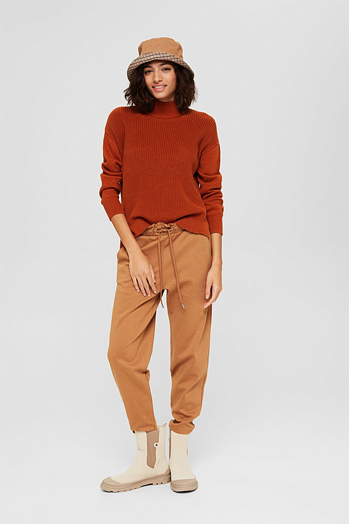Jumper with a high-low hem, 100% organic cotton, RUST ORANGE, detail image number 1