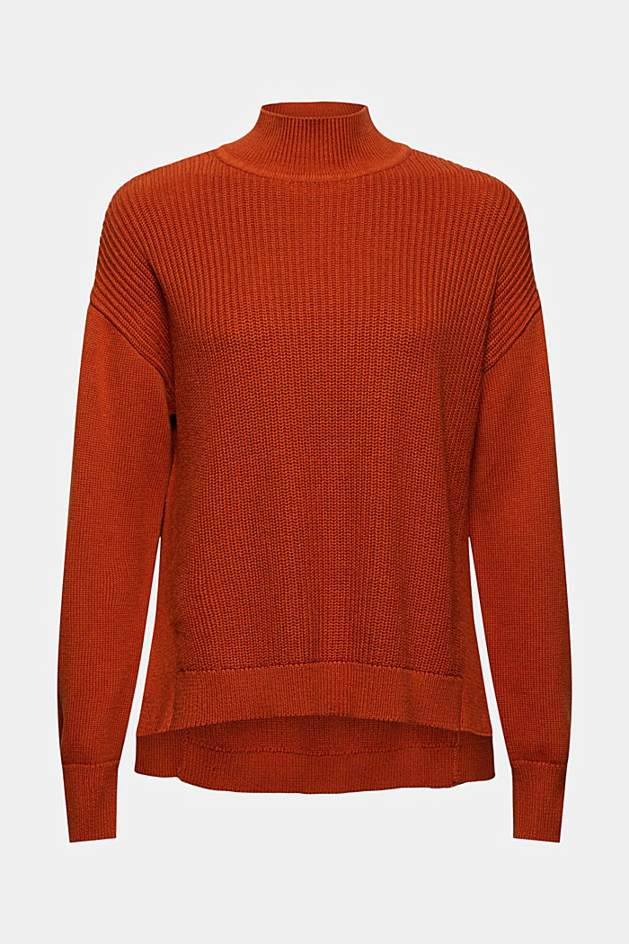 Jumper with a high-low hem, 100% organic cotton, RUST ORANGE, overview