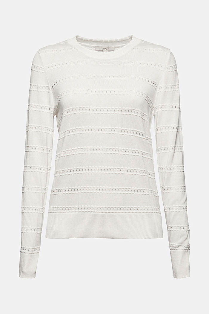 Jumper with openwork stripes, 100% organic cotton, OFF WHITE, detail image number 7