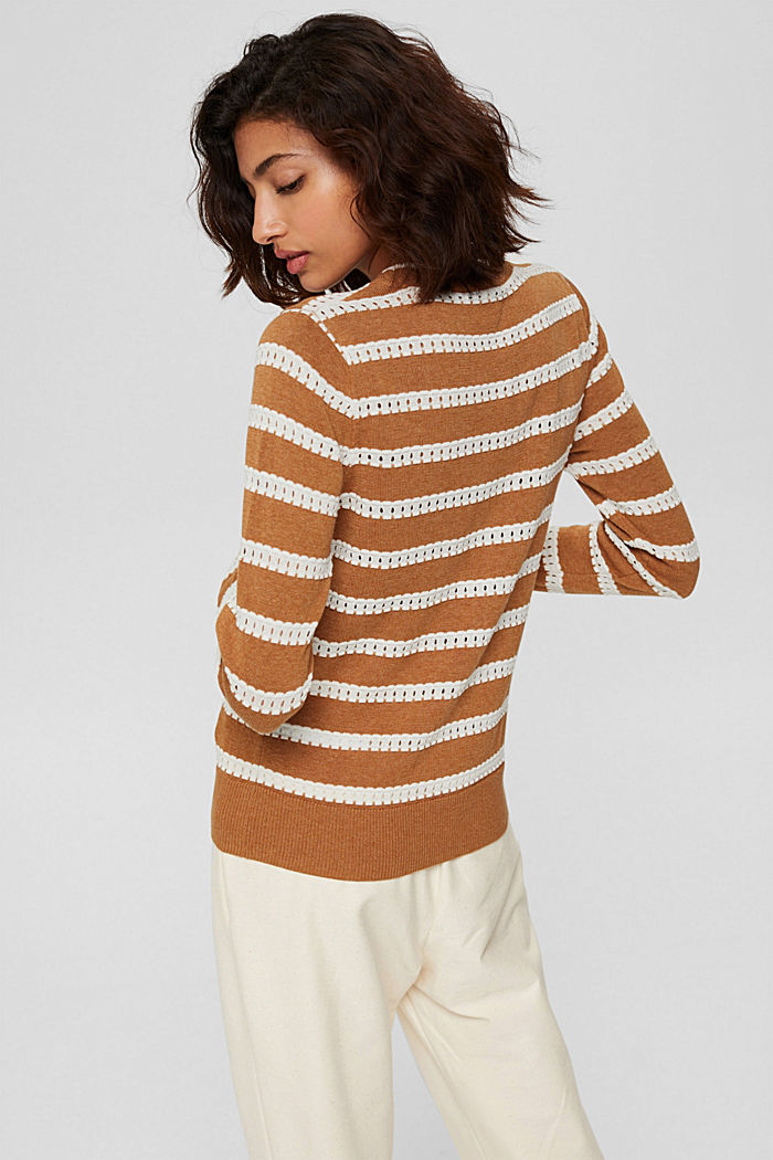 Jumper with openwork stripes, 100% organic cotton, BARK, detail image number 3