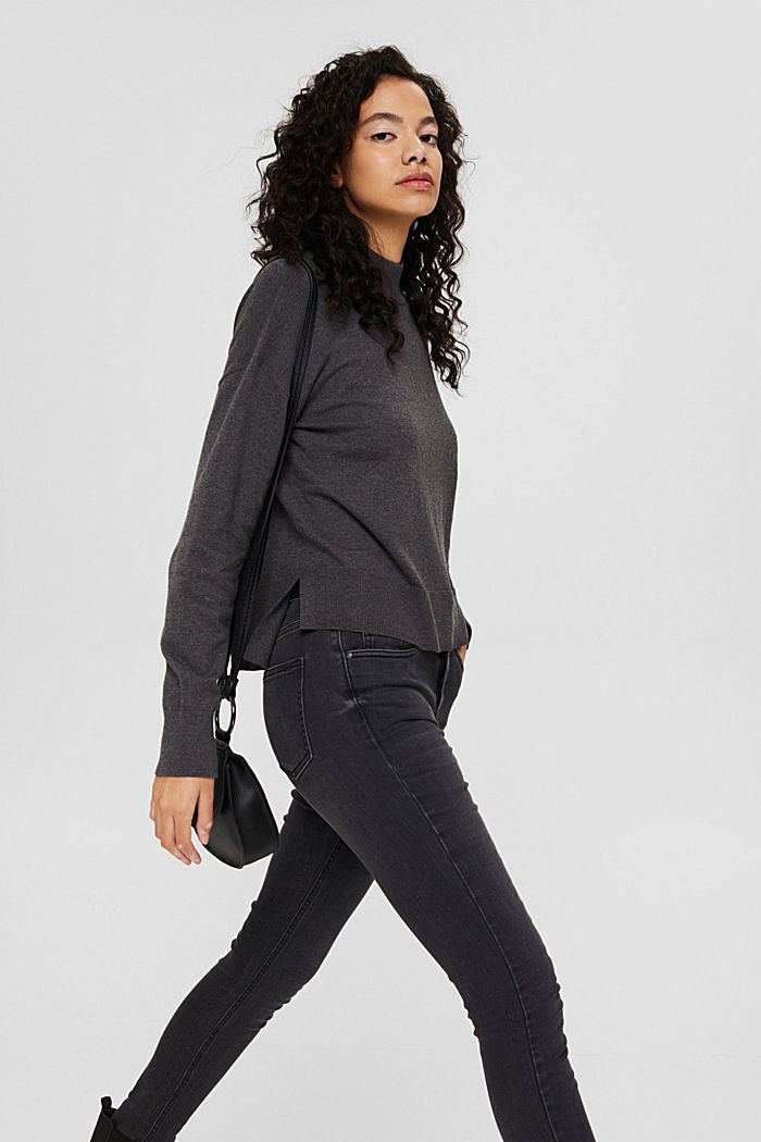 Blended cotton jumper with a stand-up collar, ANTHRACITE, overview
