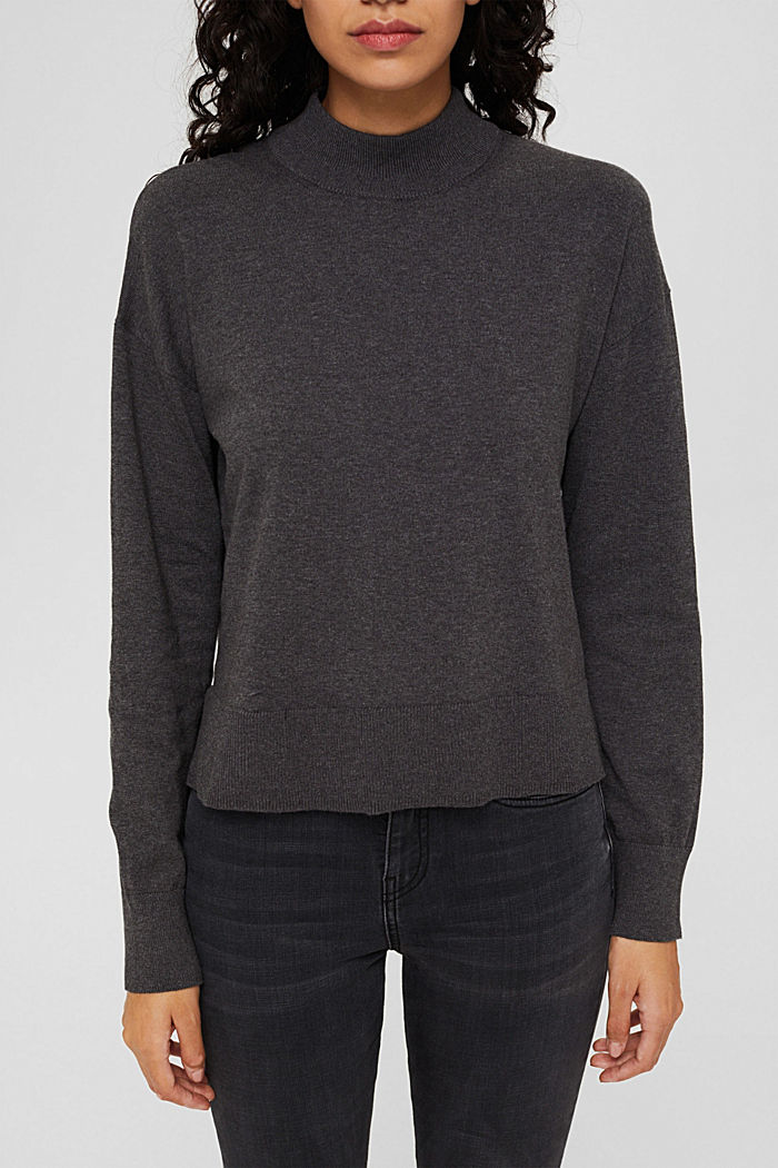 Blended cotton jumper with a stand-up collar, ANTHRACITE, detail image number 2