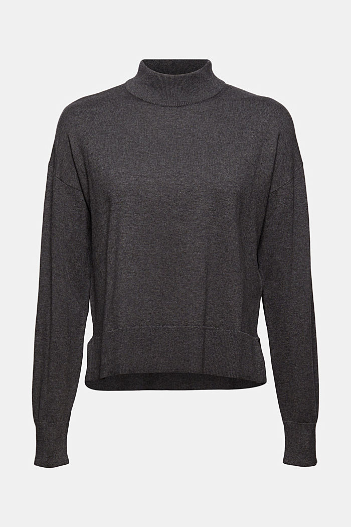 Blended cotton jumper with a stand-up collar, ANTHRACITE, overview