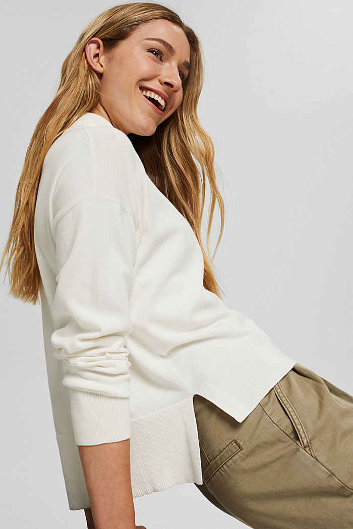 Blended cotton jumper with a stand-up collar, OFF WHITE, overview