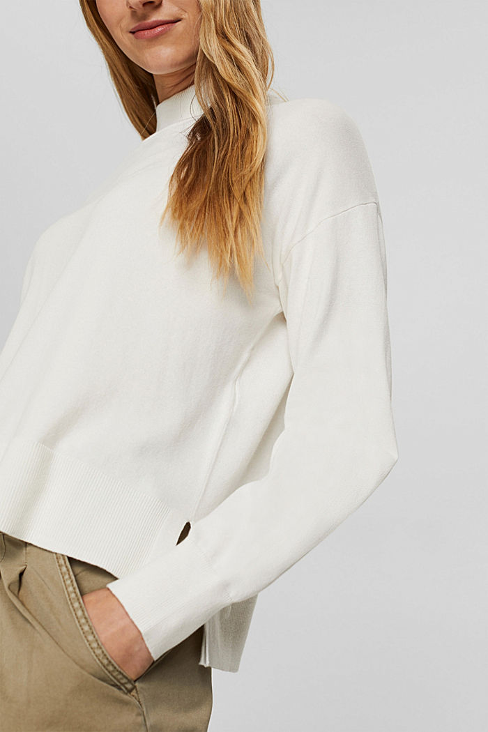 Blended cotton jumper with a stand-up collar, OFF WHITE, detail image number 2