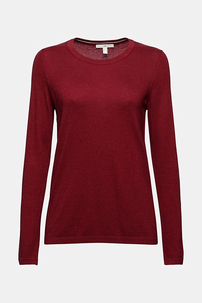 Sweter typu basic z okrągłym dekoltem, mieszanka bawełny ekologicznej, DARK RED, detail image number 5