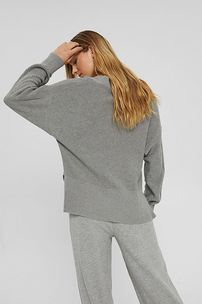 Jumper with a high-low hem, 100% cotton, MEDIUM GREY, detail image number 3