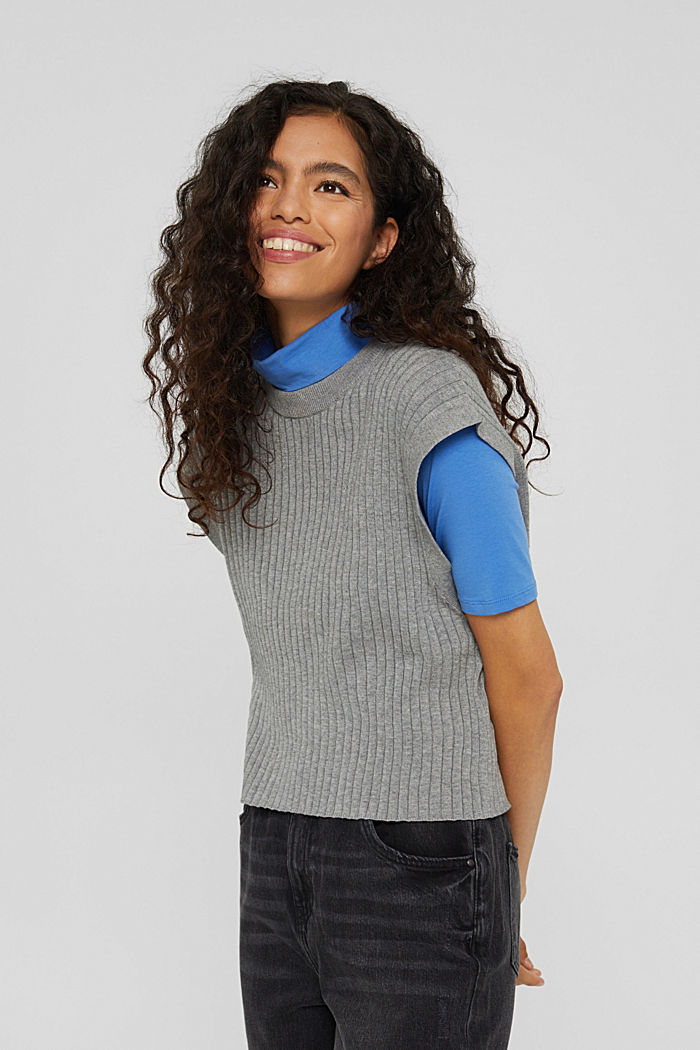 Ribbed sleeveless jumper made of 100% cotton, MEDIUM GREY, detail image number 0
