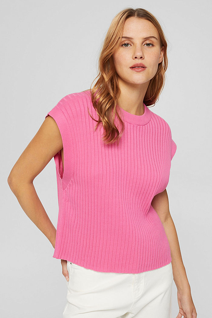 Ribbed sleeveless jumper made of 100% cotton, PINK, detail image number 0