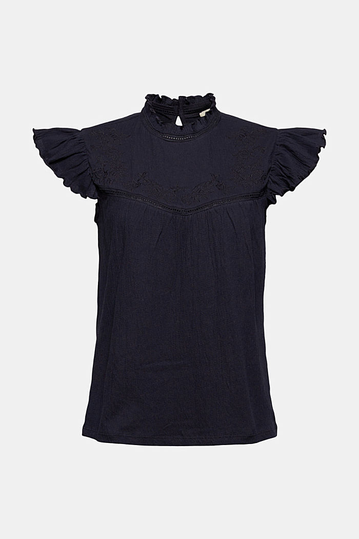 Top with embroidery and cap sleeves, NAVY, overview