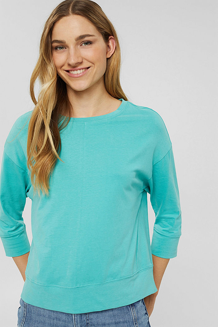 Soft long sleeve top made of 100% organic cotton, AQUA GREEN, detail image number 0