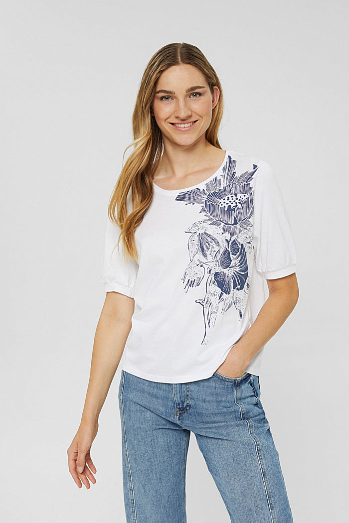 T-Shirt mit Ballonärmeln, 100% Bio-Baumwolle, WHITE, detail image number 0