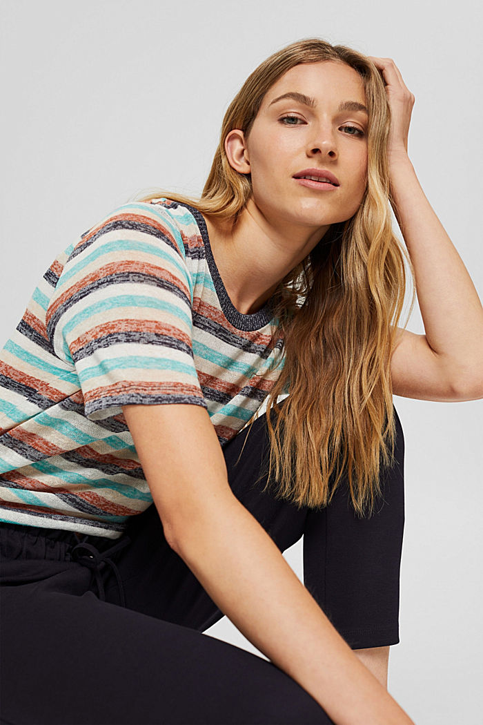 Striped T-shirt made of an organic cotton blend, NAVY, overview