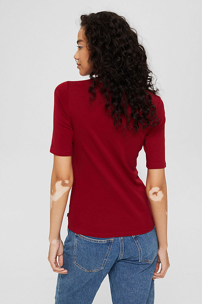 Basic top with a band collar, 100% organic cotton, DARK RED, detail image number 3