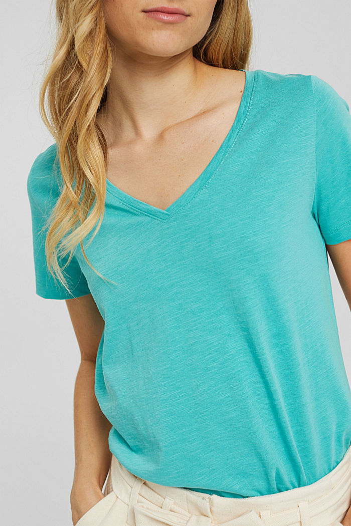 V-neck T-shirt made of 100% organic cotton, AQUA GREEN, detail image number 2