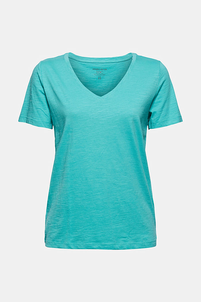 V-neck T-shirt made of 100% organic cotton, AQUA GREEN, detail image number 7