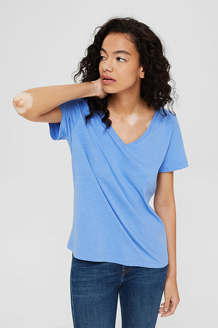 T-shirt met V-hals van 100% biologisch katoen, BRIGHT BLUE, detail image number 5