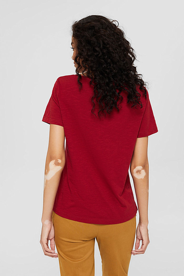 V-kauluksellinen T-paita, 100% luomupuuvillaa, DARK RED, detail image number 3