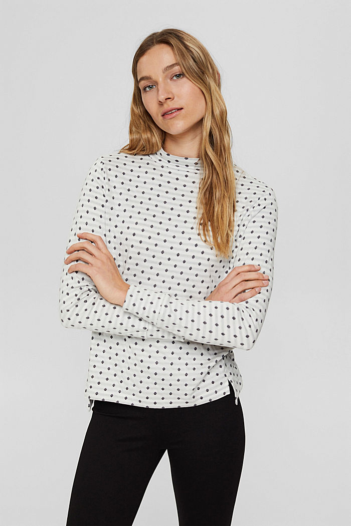 Double-faced long sleeve top in 100% organic cotton, OFF WHITE, overview