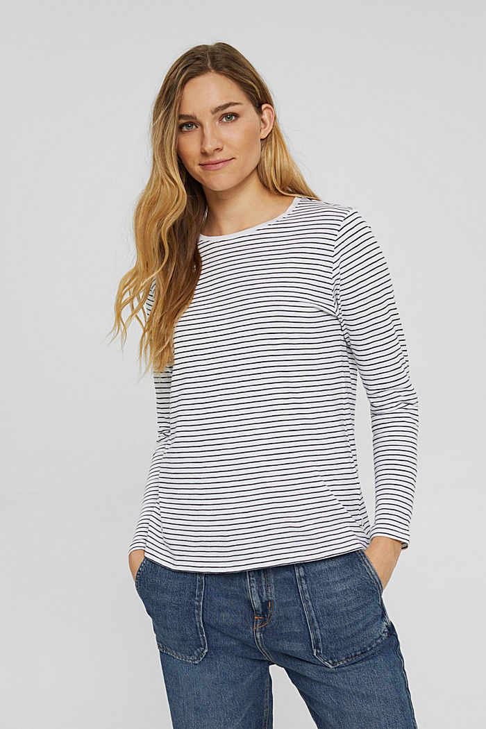 Striped long sleeve top in 100% organic cotton, WHITE, detail image number 0