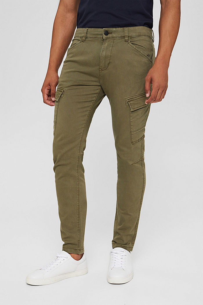 Stretch cotton cargo trousers, KHAKI GREEN, overview