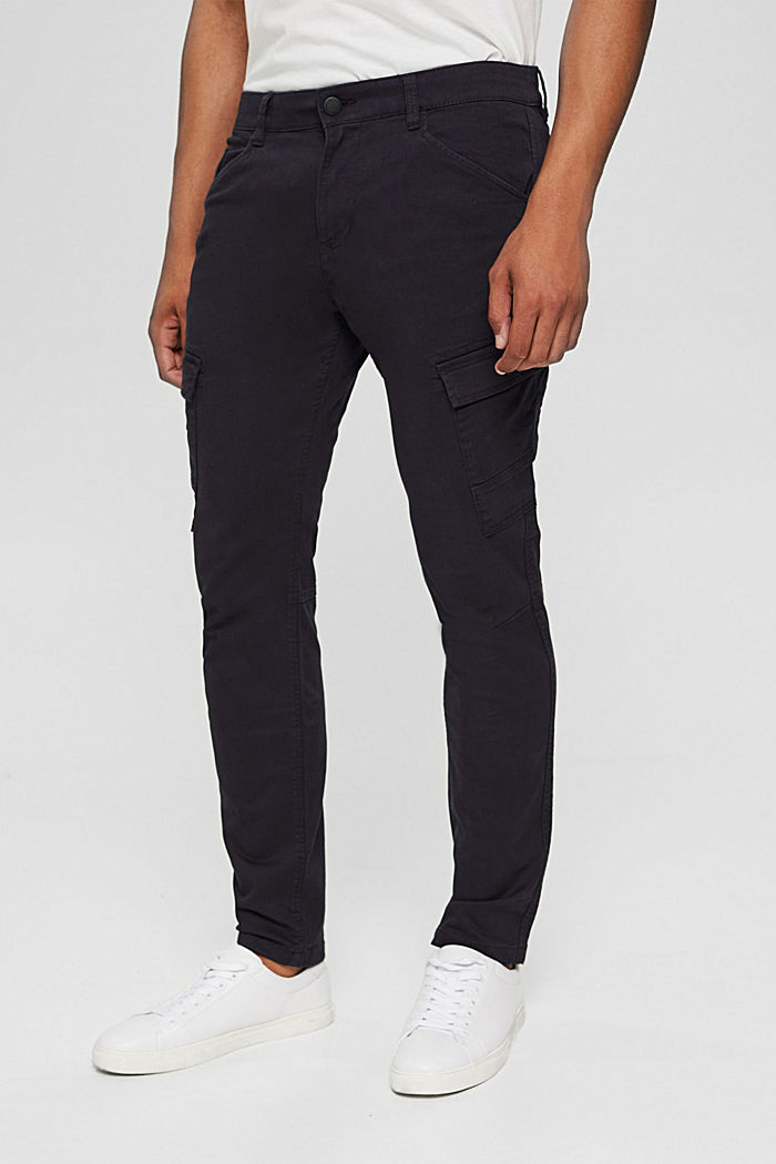 Stretch cotton cargo trousers, DARK BLUE, overview