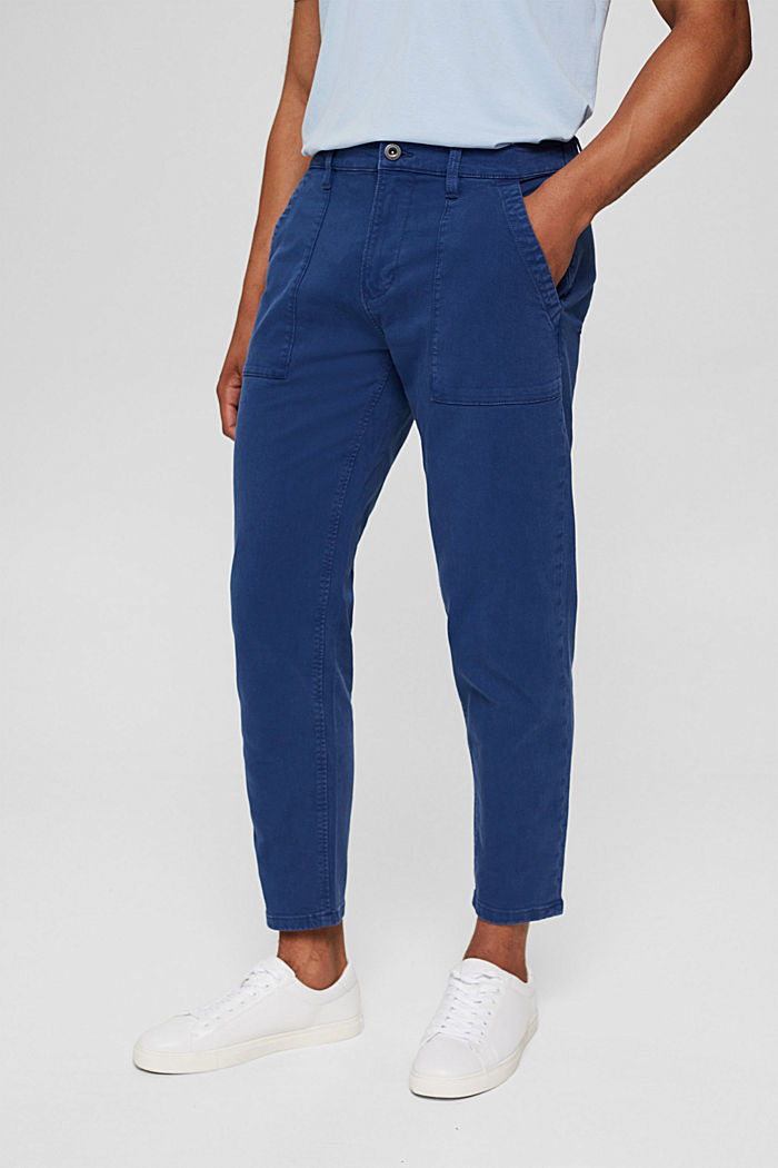 Pantalon en twill longueur chevilles à grandes poches, DARK BLUE, overview