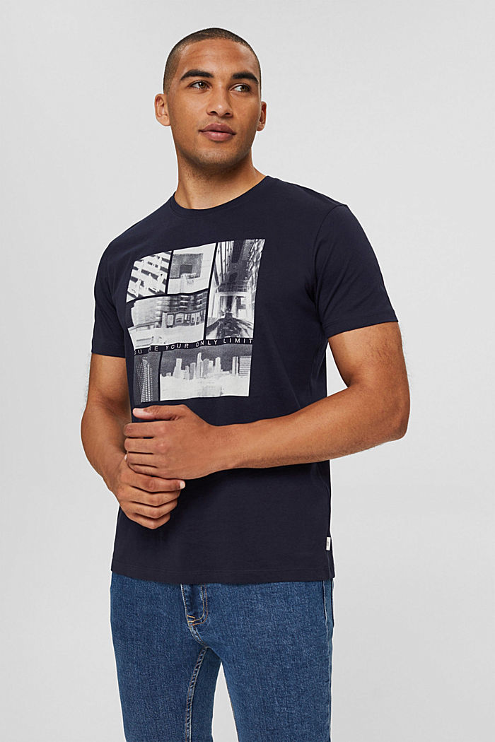 T-shirt in jersey con stampa fotografica, 100% cotone biologico, NAVY, overview