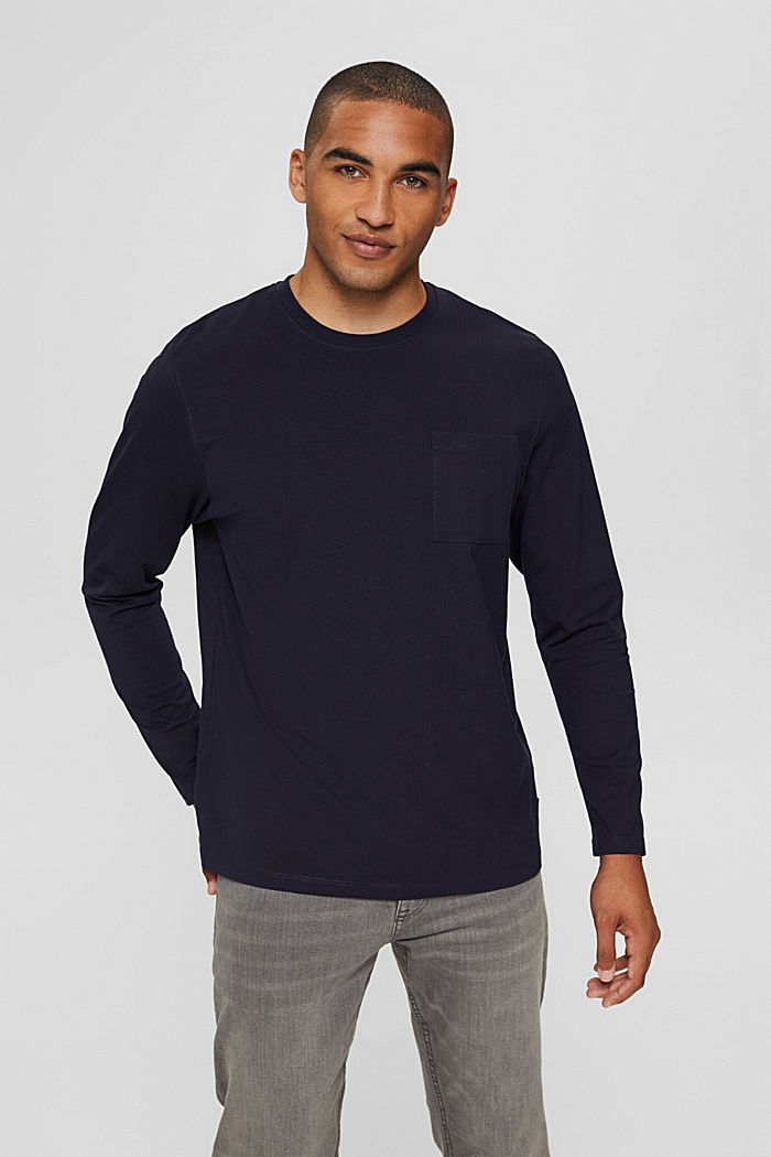 Jersey long sleeve top in organic cotton, NAVY, detail image number 0