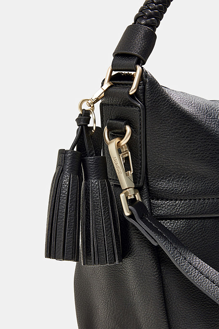 Hobo bag met gevlochten hengsels, veganistisch, BLACK, detail image number 3