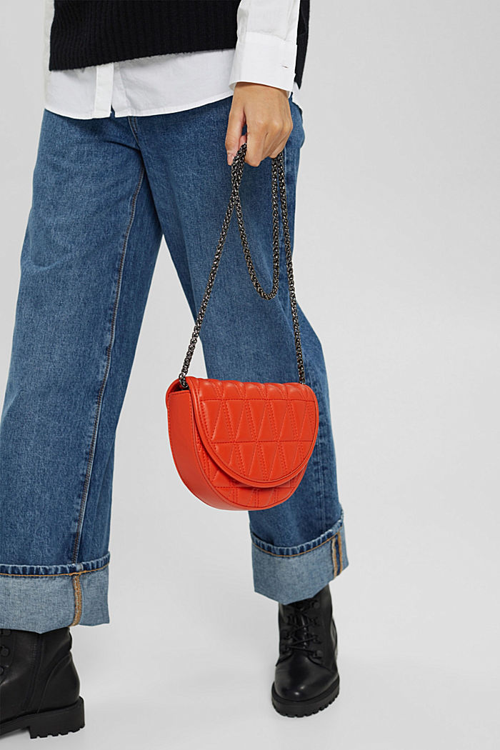 Faux leather shoulder bag with chain strap