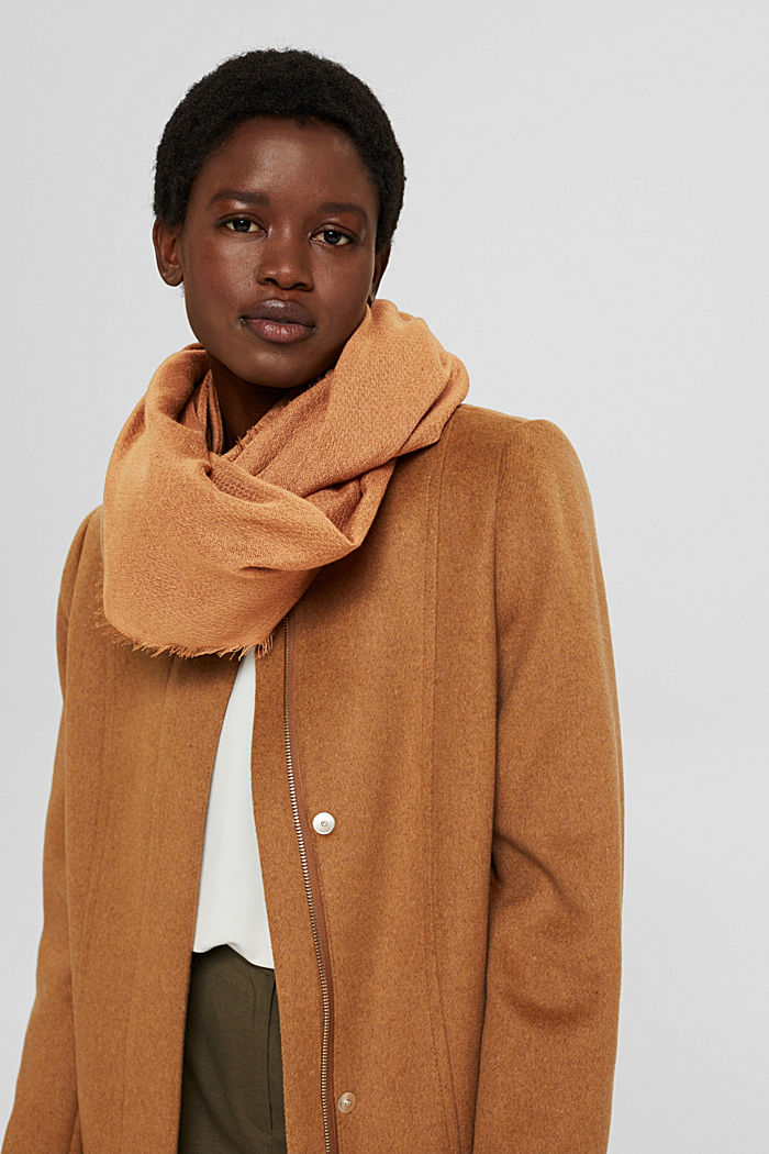 Recycled: plain-coloured woven scarf in a snood design, CARAMEL, detail image number 1