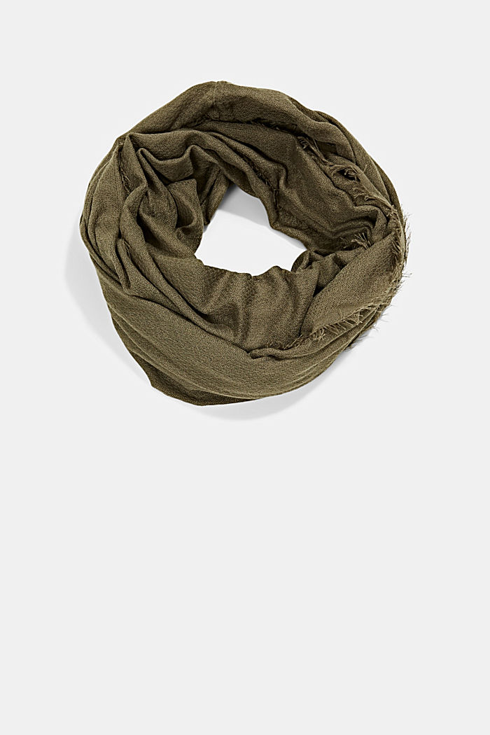 Recycled: plain-coloured woven scarf in a snood design, DUSTY GREEN, detail image number 0