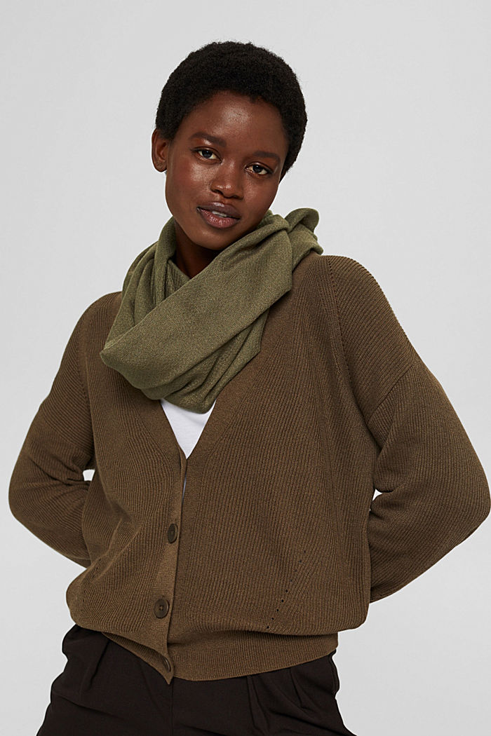 Recycled: plain-coloured woven scarf in a snood design, DUSTY GREEN, detail image number 3