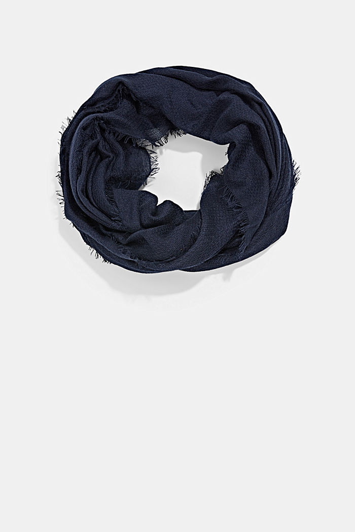 Recycled: plain-coloured woven scarf in a snood design, NAVY, detail image number 0