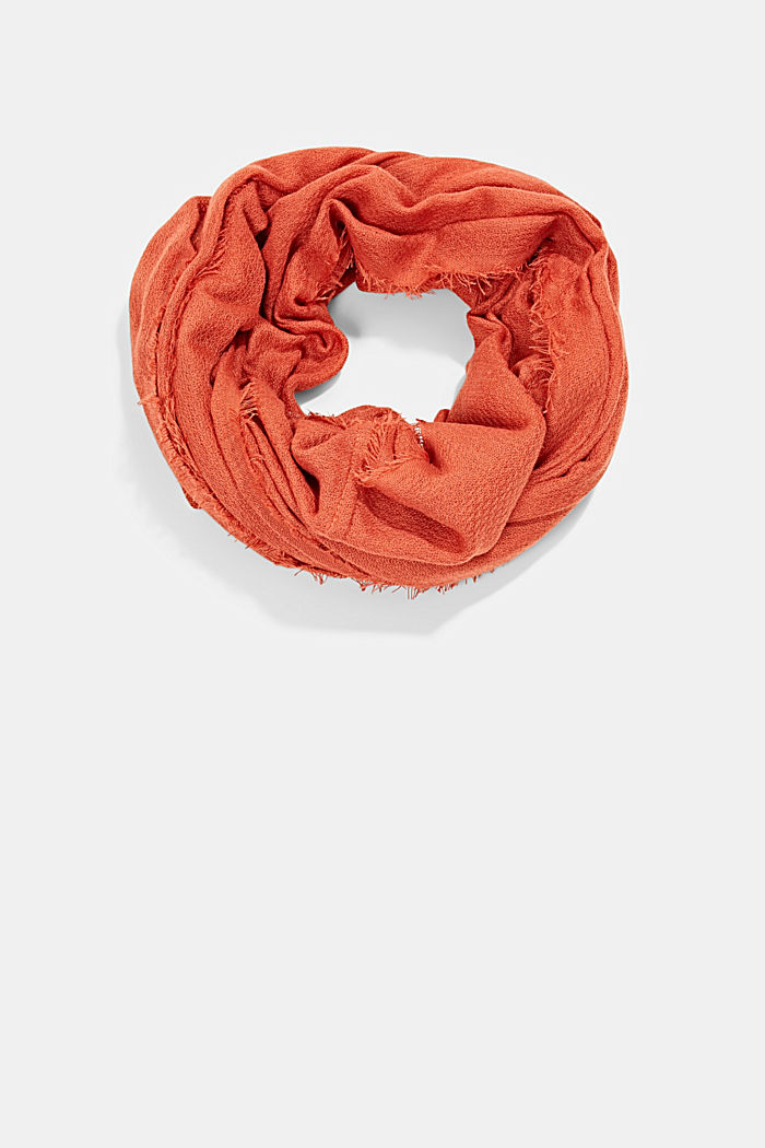 Recycled: plain-coloured woven scarf in a snood design, TERRACOTTA, detail image number 0